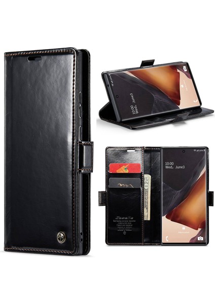 Samsung Galaxy NOTE20 Için ULTRA/NOTE20 Ultra 5g Mumsu Doku Pu Deri Stand Kılıfı Manyetik Toka Cüzdan Telefon Kapak Black (Yurt Dışından)