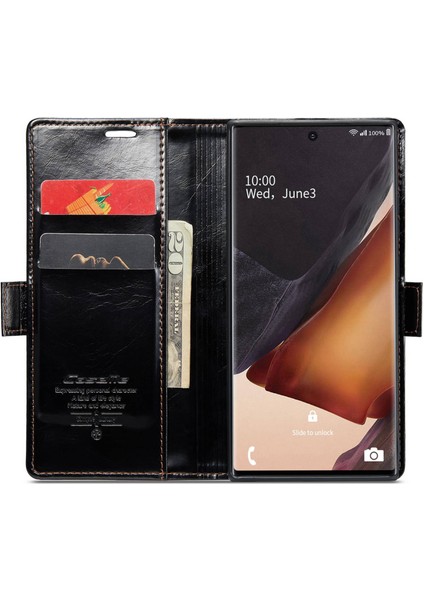 Samsung Galaxy NOTE20 Için ULTRA/NOTE20 Ultra 5g Mumsu Doku Pu Deri Stand Kılıfı Manyetik Toka Cüzdan Telefon Kapak Black (Yurt Dışından)