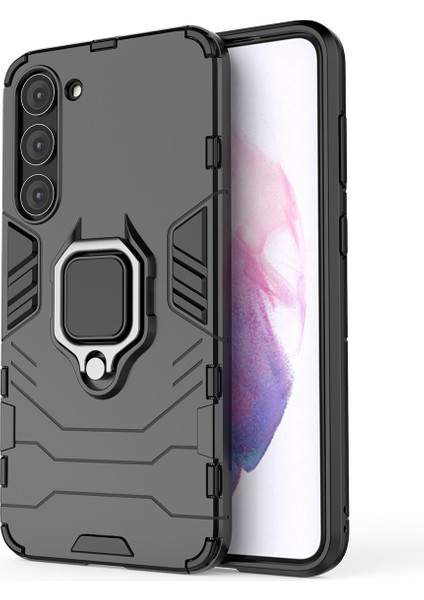 Samsung Galaxy S23 Yüzük Tutucu Kickstand Hard Pc Yumuşak Tpu Hibrit Kılıf Önleme Anti-Drop Koruma Telefon Kapak Black (Yurt Dışından)