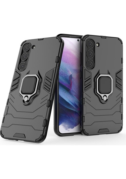 Samsung Galaxy S23 Yüzük Tutucu Kickstand Hard Pc Yumuşak Tpu Hibrit Kılıf Önleme Anti-Drop Koruma Telefon Kapak Black (Yurt Dışından)