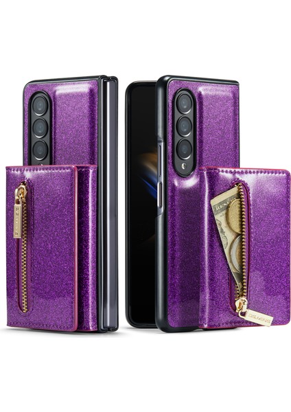Samsung Galaxy Z Fold3 Için 5g 2'si 1 Arada Pu Deri Kaplamalı Pc+Tpu Anti-Collision Geri Kılıf Kickstand-Dark Mor ile Manyetik Çıkarılabilir Fermuar Cüzdan Telefon Kapağı (Yurt Dışından)