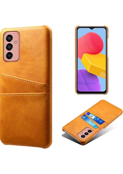 Çift Kart Yuvalı Samsung Galaxy M13 4g Telefon Kılıfı Için, Damla Dayanıklı Pu Deri Kaplamalı Sert Pc Kapak-Orange (Yurt Dışından)