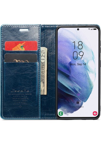 Seashell Digital Samsung Galaxy S21+ 5g Pu Deri Mumsu Doku Telefon Kılıfı Manyetik Kapanma Flip Cüzdan Kapak Katlanabilir Stand Telefon Kabuk Mavisi (Yurt Dışından)