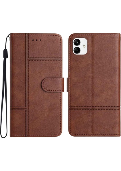 Samsung Galaxy A04 4g (164.4 x 76.3 x 9.1 Mm) Telefon Kasası Dikiş Hattı Cüzdanı Iş Tarzı Inek Derisi Doku Pu Deri Katlama Standı Kapak-Coffee (Yurt Dışından)