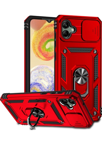 Samsung Galaxy A04 4g (164.4 x 76.3 x 9.1 Mm) Için Arka Kasa, Slayt Kamera Koruyucu Tasarım Dayanıklı Pc+Tpu Koruyucu Telefon Kapağı Metal Ring Kickstand-Red ile (Yurt Dışından)