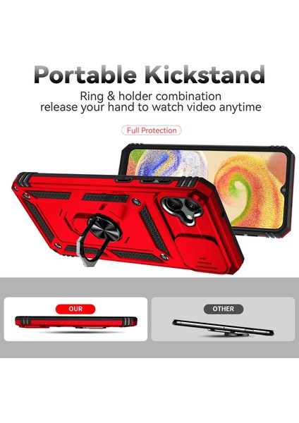 Samsung Galaxy A04 4g (164.4 x 76.3 x 9.1 Mm) Için Arka Kasa, Slayt Kamera Koruyucu Tasarım Dayanıklı Pc+Tpu Koruyucu Telefon Kapağı Metal Ring Kickstand-Red ile (Yurt Dışından)