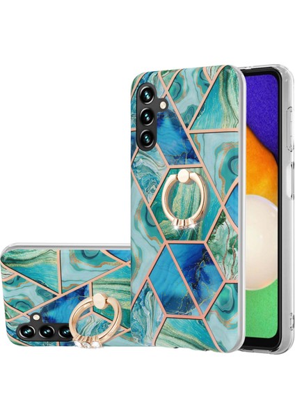 Samsung Galaxy A14 Için 5g Anti-Çizgi Tpu Kılıfı Elektraplama Eklemeli Mermer Desen Imd Telefon Kapağı Halka Kickstand-Yeşil (Yurt Dışından)
