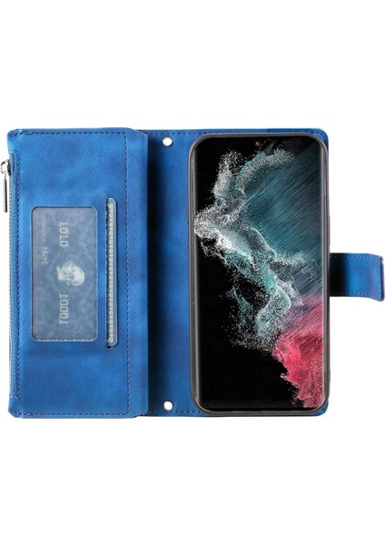 Samsung Galaxy S23 Ultra Için Fermuar Cep Telefonu Kılıfı, Mandala Çiçek Baskılı Pu Deri Stand Kapağı Çoklu Kart Yuvası Cüzdan Mavisi (Yurt Dışından)