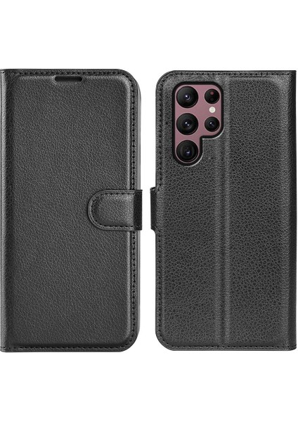 Samsung Galaxy S23 Için Ultra Cep Telefon Kılıfı Litchi Doku Pu Pu Deri Tam Koruma Flip Stand Cüzdan Telefon Kapak Black (Yurt Dışından)