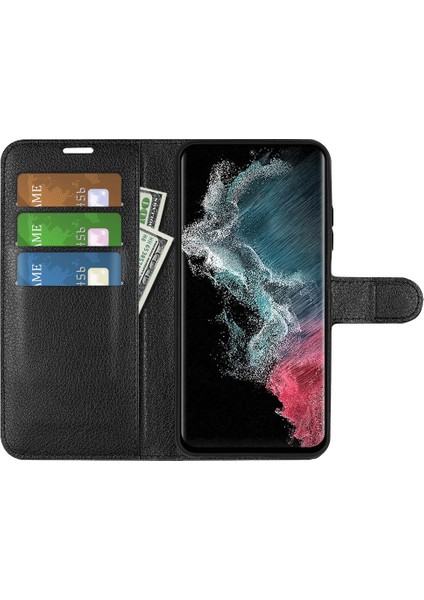 Samsung Galaxy S23 Için Ultra Cep Telefon Kılıfı Litchi Doku Pu Pu Deri Tam Koruma Flip Stand Cüzdan Telefon Kapak Black (Yurt Dışından)