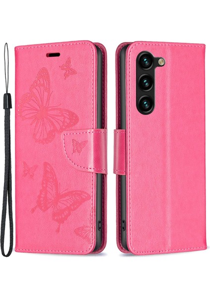 Samsung Galaxy S23+ Pu Deri Flip Telefon Kasası Baskılı Kelebekler Stand Cüzdan Folio Kapak Gül (Yurt Dışından)