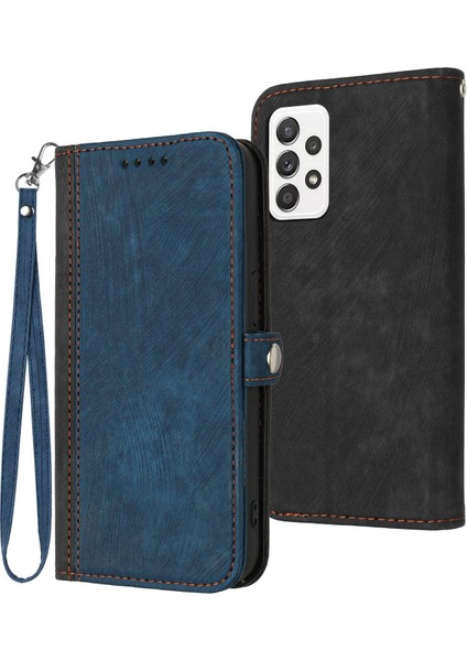 Samsung Galaxy A33 5g Stand Telefon Kılıfı Için, Düşüş Önleme Çift Manyetik Kelpalı Pu Deri Deri Flip Kapak Kabuğu Strap-Sapfire (Yurt Dışından)