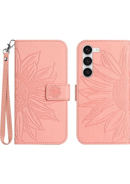 Samsung Galaxy S23 Için Ayçiçeği Baskılı Telefon Kapağı, HT04 Cilt Touch Cüzdan El Strap-Işık Pembe ile Stand Stand Stand Stand (Yurt Dışından)
