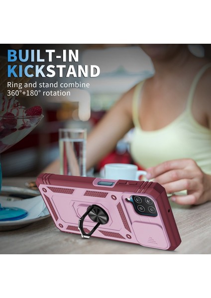 Samsung Galaxy A42 Için 5g Telefon Kapak Yüzüğü Kickstand Çok Koruma Koruma Cep Telefonu Kılıf Kart Tutucu Sürgülü Kameralı Kapak Pembe/koyu Kırmızı (Yurt Dışından) fiyatları
