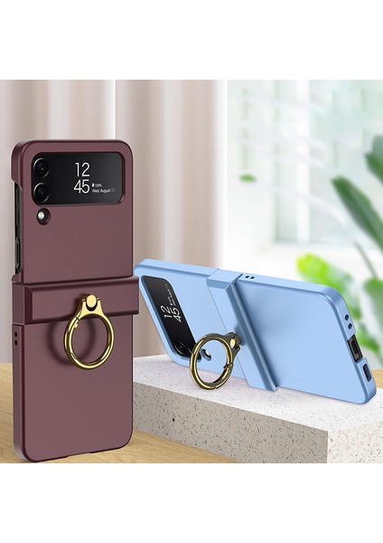 Samsung Galaxy Z Flip4 Için Gkk 5g Menteşe Koruma Telefon Kılıfı Sert Pc Metal Ring Tutucu Kickstand Slip Shockproof Cover-White (Yurt Dışından)