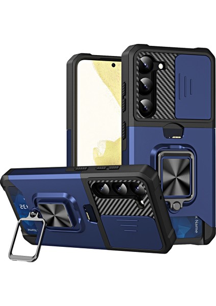 Samsung Galaxy S23 Için Çizelge Anti-Çizelge Kılıf Kılıfı Kamera Lens Kapak Kartı Kickstand Tasarım Sabit Pc Yumuşak Tpu Telefon Kapak Navy Mavi (Yurt Dışından)