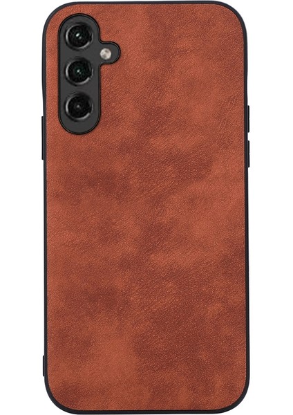 Samsung Galaxy A14 5g Için Telefon Koruyucu Kabuğu, Dokulu Pu Deri Kaplamalı Pc+Tpu Telefon Kapak-Kahverengi (Yurt Dışından)