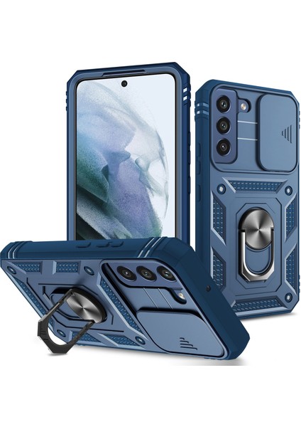 Samsung Galaxy S21 Fe 5g Çizgiye Karşı Çizgiye Dönüş Anti Telefon Kılıf Kart Tutucu Kameralı Kickstand Pc+Tpu Koruyucu Arka Kapak Mavisi (Yurt Dışından)