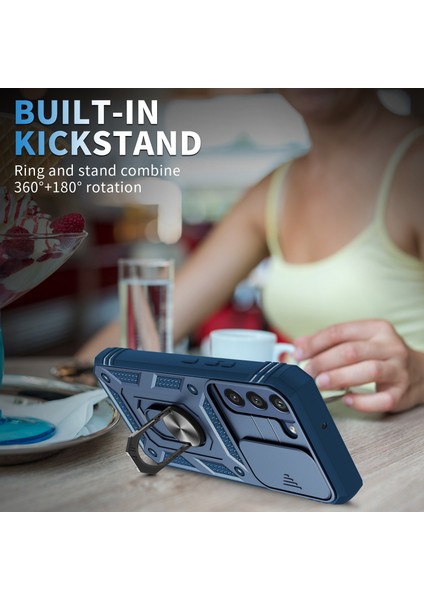 Samsung Galaxy S21 Fe 5g Çizgiye Karşı Çizgiye Dönüş Anti Telefon Kılıf Kart Tutucu Kameralı Kickstand Pc+Tpu Koruyucu Arka Kapak Mavisi (Yurt Dışından) fiyatları