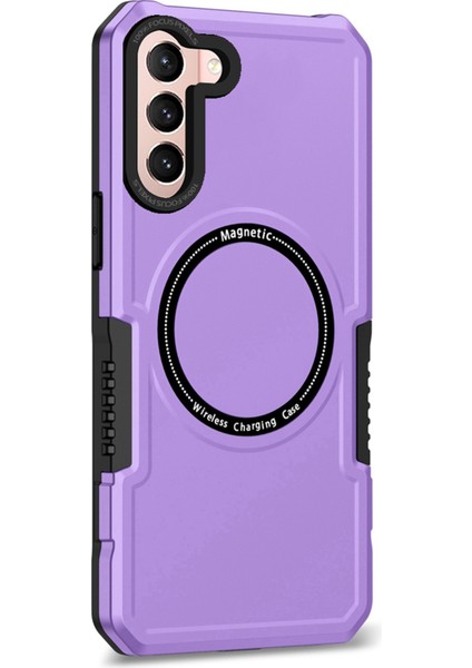 Samsung Galaxy S22 Için 5g Kamera Lens Çerçevesi Manyetik Kılıf Manyetik Kablosuz Şarj Sabit Pc+Yumuşak Tpu Telefon Kapak-Morası (Yurt Dışından)