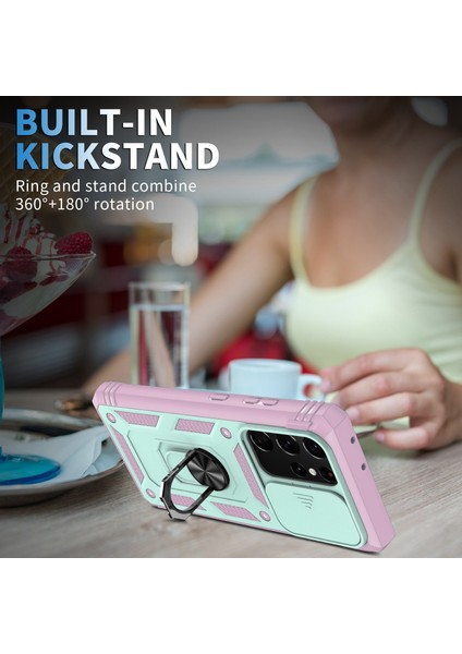 Samsung Galaxy NOTE20 Için Ultra 5g Koruyucu Telefon Kasası Kickstand Card Tutucu Sürgülü Kameralı Kapak Yeşil/pembe (Yurt Dışından) fiyatları
