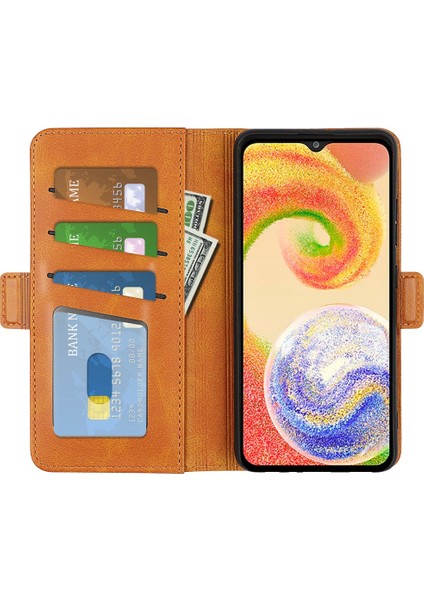 Samsung Galaxy A04 4g (164.4 x 76.3 x 9.1 Mm) Dokulu Pu Deri Telefon Kasası Çift Manyetik Toka Folio Flip Flip Stant Standı Cüzdan Sarı (Yurt Dışından)