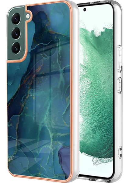 Samsung Galaxy S23+ Elektraplatma Çerçevesi Tpu Kapak 2.0mm Imd Mermer Desen Cep Telefonu Kılıf Yeşil (Yurt Dışından)