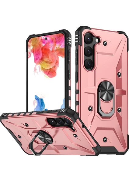 Samsung Galaxy S23 Için Kazık Kanıtı Yüzüğü Araba Montajı Kickstand Telefon Kılıfı Sabit Pc Yumuşak Tpu Hibrit Askeri Sınıf Şok Geçirmez Kapak Golü (Yurt Dışından)