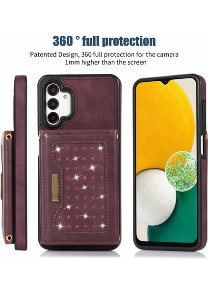 Samsung Galaxy A04 4g (164.4 x 76.3 x 9.1 MM)/A04S 4g (164.7 x 76.7 x 9.1 Mm) Rfıd Engelleme Şok Geçirmez Kasa Pu Deri Tpu Telefon Kapağı Kirap-Kırmızı ile (Yurt Dışından)