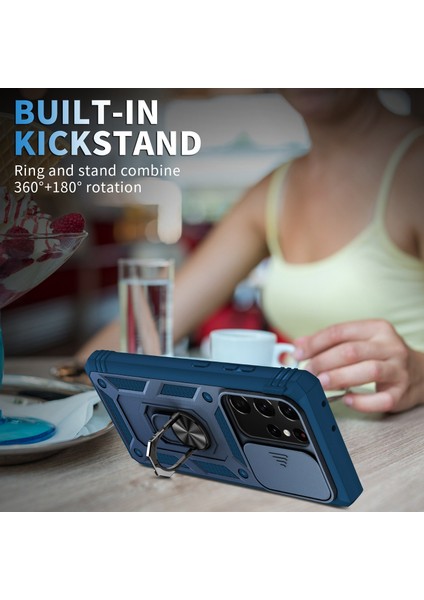 Samsung Galaxy NOTE20 Için Ultra 5g Koruyucu Telefon Kasası Kickstand Card Tutucu Sürgülü Kameralı Kapak Mavisi (Yurt Dışından) fiyatları