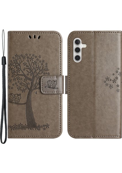 Samsung Galaxy A34 Için 5g Baskılı Baykuş Ağacı Desen Standı Cüzdan Kılıfı Pu Tam Koruma Telefon Kapak-Grey (Yurt Dışından)