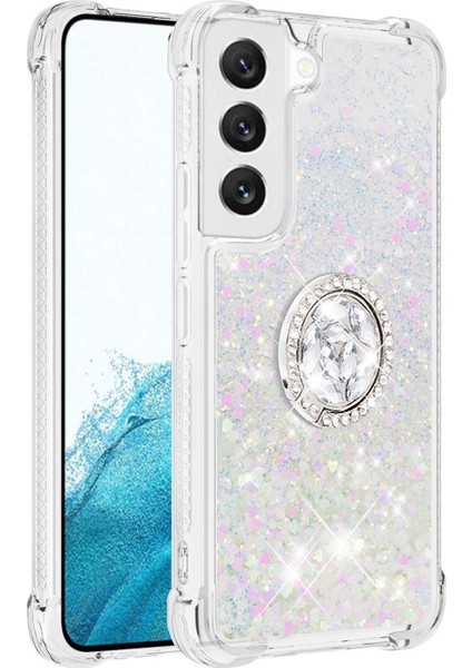 Samsung Galaxy S23 Için Sıvı Quicksand Tasarım Yumuşak Tpu Kapak Ring Kickstand Bırak-Kötü Kılıf Durumu/kalpler (Yurt Dışından)