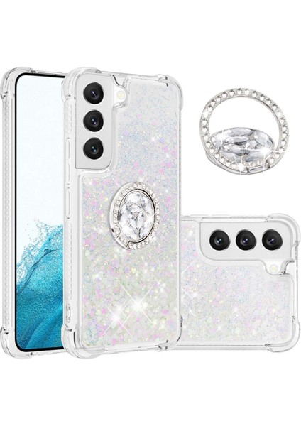 Samsung Galaxy S23 Için Sıvı Quicksand Tasarım Yumuşak Tpu Kapak Ring Kickstand Bırak-Kötü Kılıf Durumu/kalpler (Yurt Dışından)