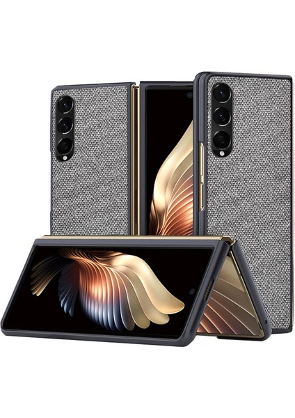 Samsung Galaxy Z Fold4 Için 5g Deniz Kum Dokulu Telefon Kılıfı Koşu Önleme Pu Deri Kaplamalı Sert Pc Katlanır Kapak-Grey (Yurt Dışından)