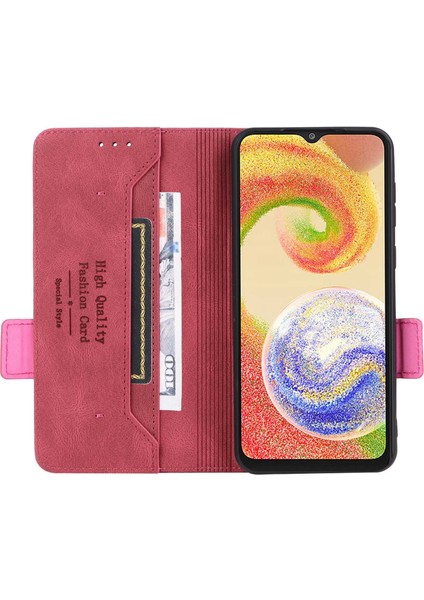 Samsung Galaxy A04 4g (164.4 x 76.3 x 9.1 Mm) Için Donanım Dekor Telefon Kasası, Çift Manyetik Toka Pu Deri Cüzdan Ayarlanabilir Standı Telefon Kapağı-Gül (Yurt Dışından)