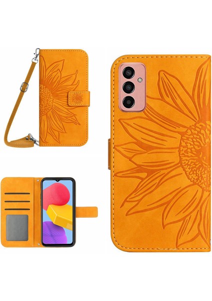 Samsung Galaxy M13 4g Için Manyetik Tokalı Telefon Kılıfı, HT04 Cilt Dostu Baskılı Ayçiçeği Pu Deri Cüzdan Stand Koruyucu Kapak Omuz Kayışı Sarı (Yurt Dışından)