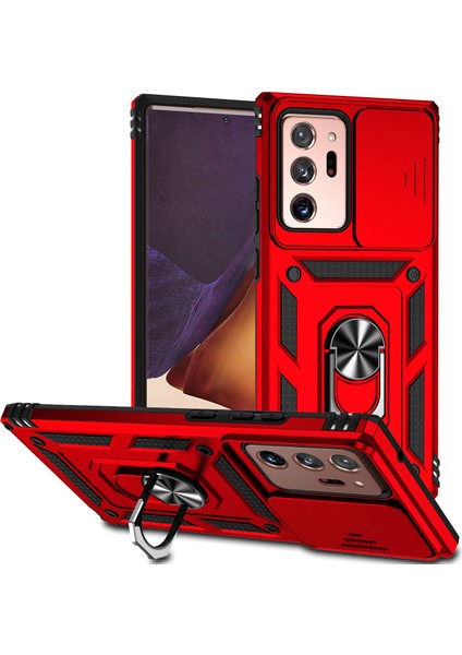 Samsung Galaxy NOTE20 Için ULTRA/NOTE20 Ultra 5g Metal Yüzük Kickstand Pc+Tpu Slayt Kameralı Koruma Kırmızısı (Yurt Dışından)