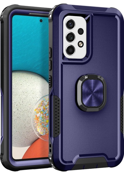 Samsung Galaxy A53 5g Için Anti-Drop Telefon Kapağı, Pc+Silikon Telefon Kılıfı Dönebilir Yüzük Tutucu Kickstand-Navy Blue (Yurt Dışından)