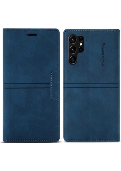 Samsung Galaxy S23 Için Ultra Pu Deri Cüzdan Kılıfı Manyetik Otomatik Absorlanmış Telefon Damla Koşullu Kapak Stand-Mavi ile (Yurt Dışından)