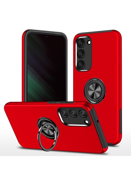 Samsung Galaxy S23 Rotasyon Yüzüğü Kickstand Şok Geçirmez Kılıf Sabit Pc+Yumuşak Tpu Çift Katman Koruması Telefon Kapak-Kırmızı (Yurt Dışından)