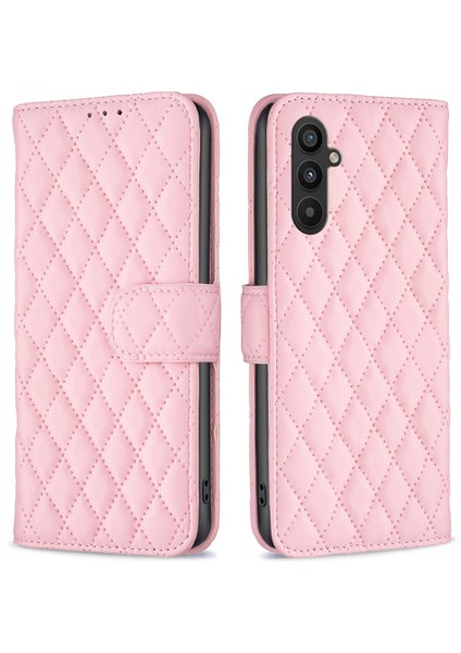 Samsung Galaxy A34 Için 5g Baskılı Rhombus Desen Cüzdan Telefon Kılıfı Pu Deri Standı Manyetik Kapatma Flip Folio Kapak Pembe (Yurt Dışından)
