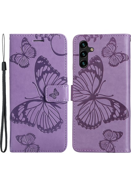 Samsung Galaxy A34 Için 5g Pu Deri Telefon Kılıfı Baskılı Kelebek Desen Cüzdan Standı Özellik Flip Cover Strap-Purple ile (Yurt Dışından)