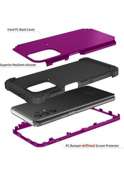 Samsung Galaxy A73 5g Için 3-1 Arada Silikon+Pc Kasası Şok Geçirmez Güçlendirilmiş Köşe Telefonu Kapak-Mor (Yurt Dışından)