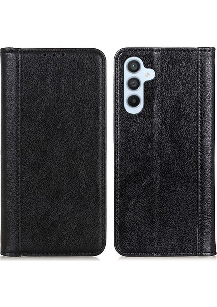 Samsung Galaxy A34 Için 5g Litchi Doku Bölünmüş Deri Stand Telefon Kılıfı Cüzdan Manyetik Otomatik Absorbulmuş Kabuk Koruma Kapak Black (Yurt Dışından)