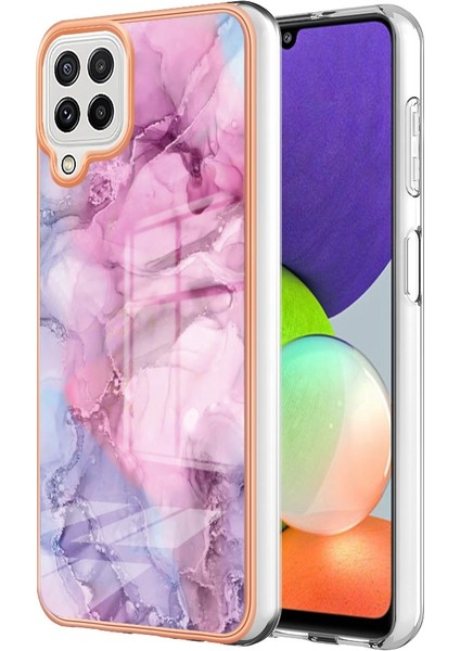 Samsung Galaxy A22 4g (Ab VERSIYONU)/M32 (Global Versiyon) 4g Mermer Desen Telefon Kapağı Imd 2.0mm Tpu Önce Landırma Anti-Fingerprints Elektrokaplama Geri Kılıf Groma (Yurt Dışından)