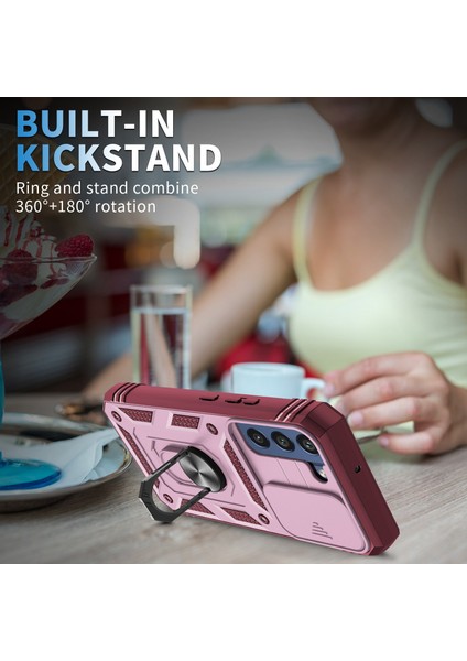Samsung Galaxy S21 Fe 5g Çizgiye Karşı Çizgiye Karşı Çizelge Anti Tele Kılıf Kartı Tutucu Kameralı Kickstand Pc+Tpu Koruyucu Arka Kapak Pembe/koyu Kırmızı (Yurt Dışından) fiyatları