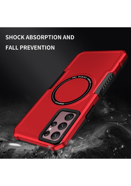 Samsung Galaxy S22 Ultra 5g Kamera Lens Çerçeve Tasarım Telefon Kapağı Sabit Pc+Yumuşak Tpu Anti-Drop Kılıfı Manyetik Kablosuz Şarj Kırmızısı (Yurt Dışından) fiyatları