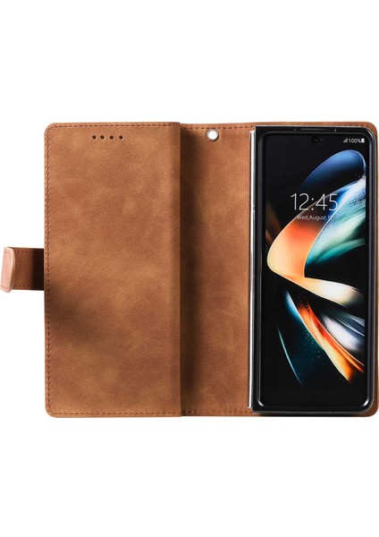 Samsung Galaxy Z Fold4 5g 9 Kart Tutucu Yuvaları Fermuar Cep Kılıfı Pu Deri Manyetik Kapatma Stand Folio Flip Cüzdan Telefon Kapağı Bilek Kayış-Kahverengi (Yurt Dışından)