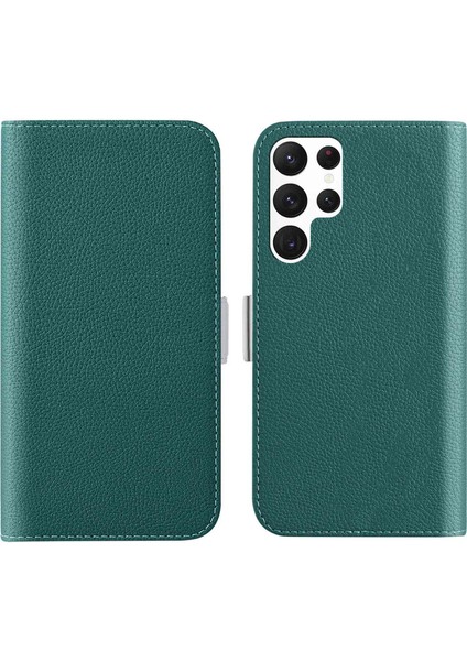 Samsung Galaxy S23 Için Ultra Şeker Pu Deri Deri Telefon Damla Geçirmez Kılıf Litchi Doku Doku Flip Stand Cüzdan Kapak-Dark Yeşil (Yurt Dışından)