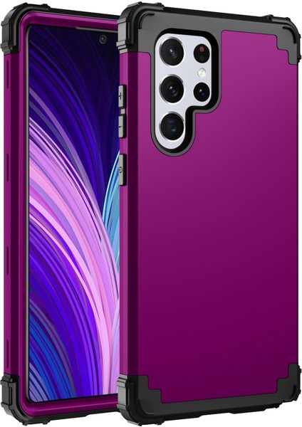 Samsung Galaxy S22 Ultra 5g Için 3'ü 1 Arada Şok Geçirmez Telefon Kılıfı Güçlendirilmiş Köşe Silikon+Pc Hibrid Kapak-Moral (Yurt Dışından)